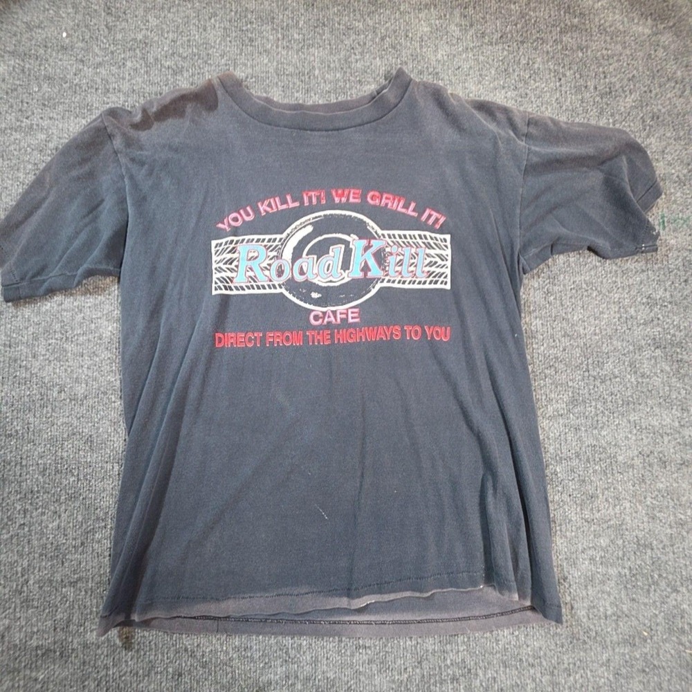 Vintage SS Designs Road Kill Cafe Shirt Mens Large Black Graphic Tee T-Shirt